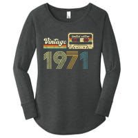 vintage cassette 1971 Retro Birthday 52nd Dad Birthday Gift Grandpa Birthday Women's Perfect Tri Tunic Long Sleeve Shirt