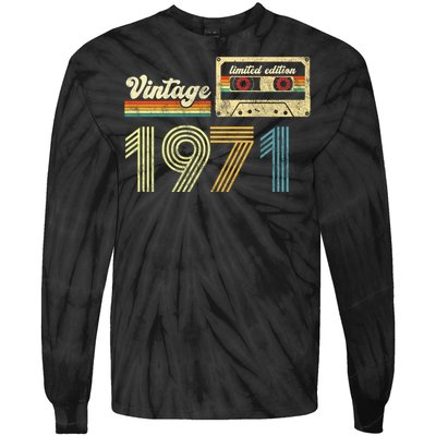 vintage cassette 1971 Retro Birthday 52nd Dad Birthday Gift Grandpa Birthday Tie-Dye Long Sleeve Shirt