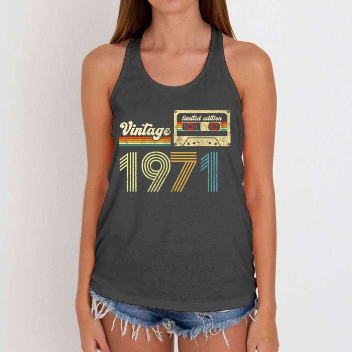 vintage cassette 1971 Retro Birthday 52nd Dad Birthday Gift Grandpa Birthday Women's Knotted Racerback Tank