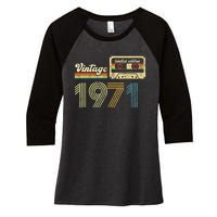 vintage cassette 1971 Retro Birthday 52nd Dad Birthday Gift Grandpa Birthday Women's Tri-Blend 3/4-Sleeve Raglan Shirt