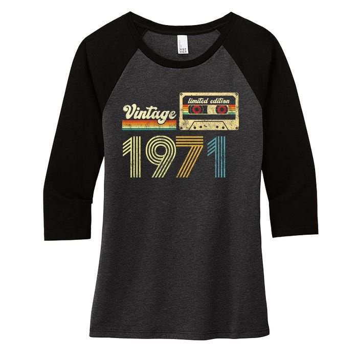 vintage cassette 1971 Retro Birthday 52nd Dad Birthday Gift Grandpa Birthday Women's Tri-Blend 3/4-Sleeve Raglan Shirt