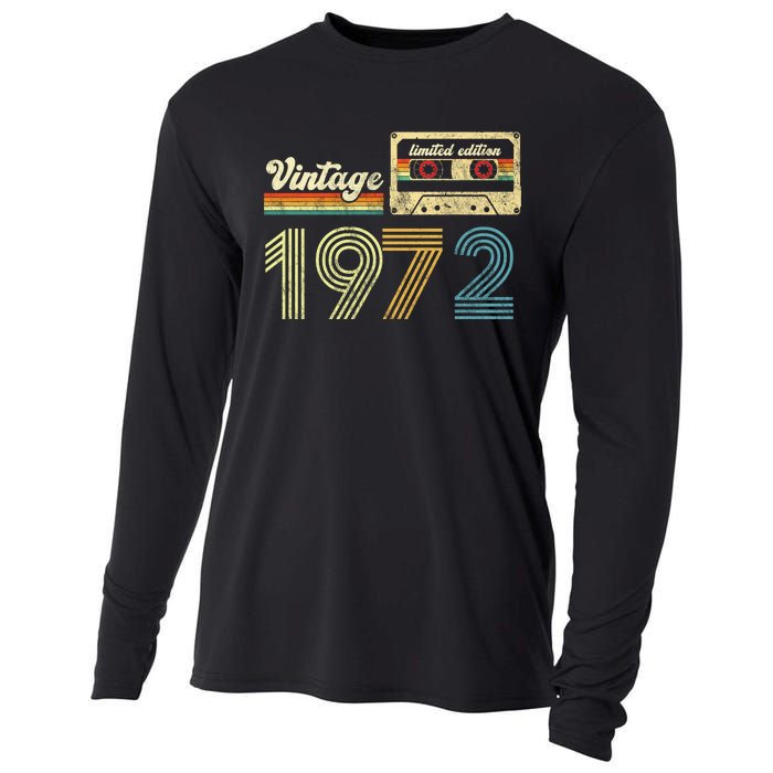 vintage cassette 1972 Retro Birthday 51st Dad Birthday Gift Grandpa Birthday Cooling Performance Long Sleeve Crew