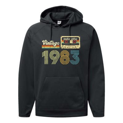 vintage cassette 1983 Retro Birthday 40th Dad Birthday Gift Grandpa Birthday Performance Fleece Hoodie