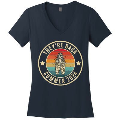 Vintage Cicada 2024 They Are Back Summer 2024 Women's V-Neck T-Shirt