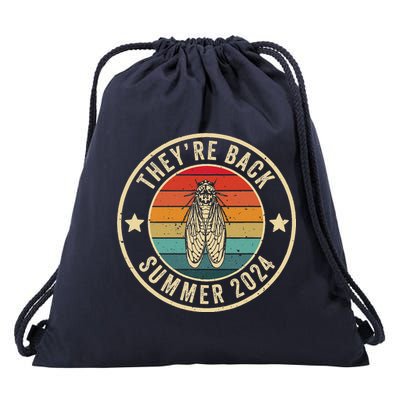 Vintage Cicada 2024 They Are Back Summer 2024 Drawstring Bag