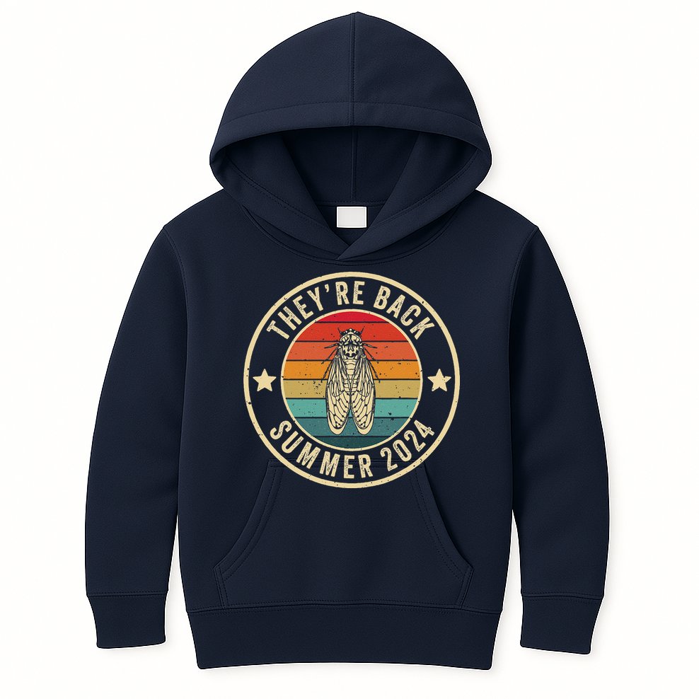 Vintage Cicada 2024 They Are Back Summer 2024 Kids Hoodie