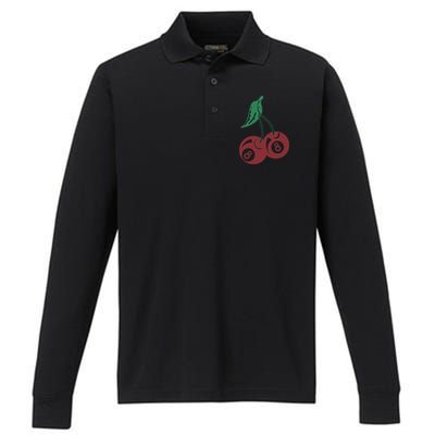 Vintage Cherry 8 Ball 90s Graphic Performance Long Sleeve Polo