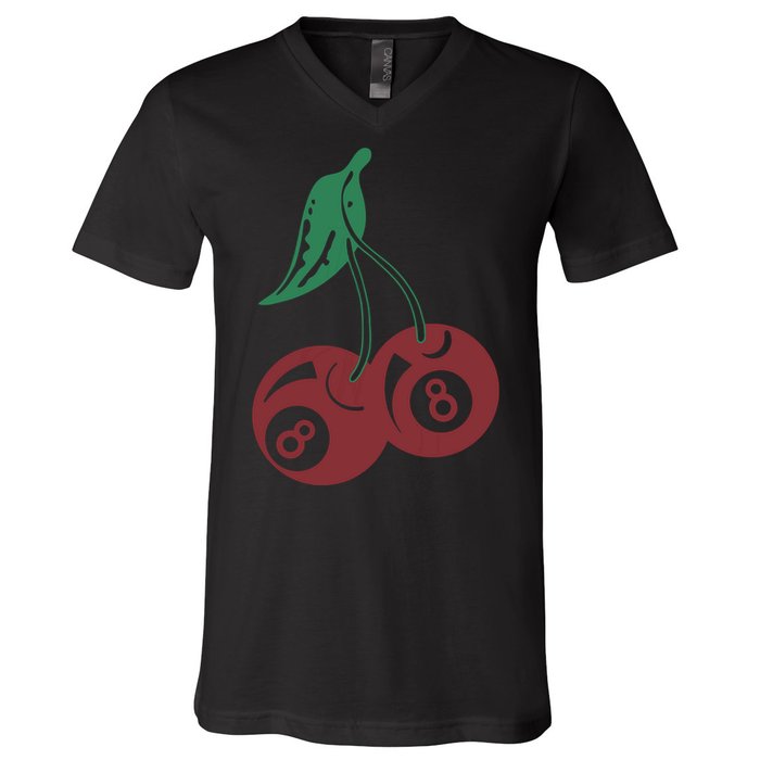 Vintage Cherry 8 Ball 90s Graphic V-Neck T-Shirt