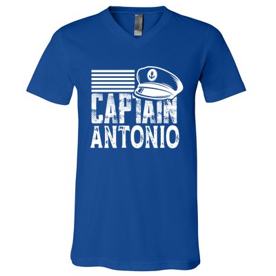 Vintage Captain Antonio Personalized Boating Captain Gift V-Neck T-Shirt