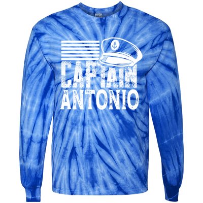 Vintage Captain Antonio Personalized Boating Captain Gift Tie-Dye Long Sleeve Shirt