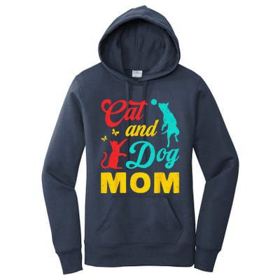 Vintage Cat And Dog Mom Mothers Day For Cat Dog Lover Mama Women's Pullover Hoodie