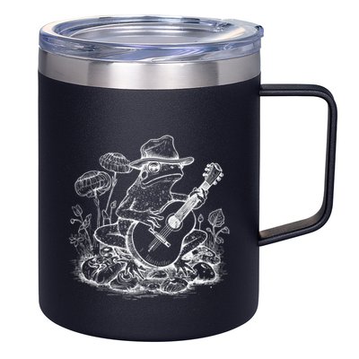 Vintage Cottagecore Aesthetic Frog Mushroom Playing Banjo Gift 12oz Stainless Steel Coffee Mug