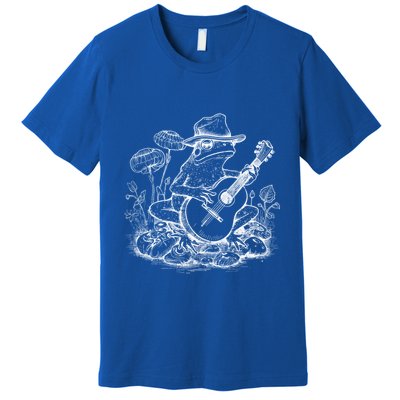 Vintage Cottagecore Aesthetic Frog Mushroom Playing Banjo Gift Premium T-Shirt