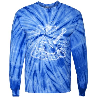 Vintage Cottagecore Aesthetic Frog Mushroom Playing Banjo Gift Tie-Dye Long Sleeve Shirt