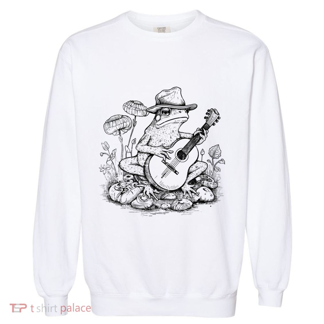 Vintage Cottagecore Aesthetic Frog Mushroom Playing Banjo Gift Garment-Dyed Sweatshirt