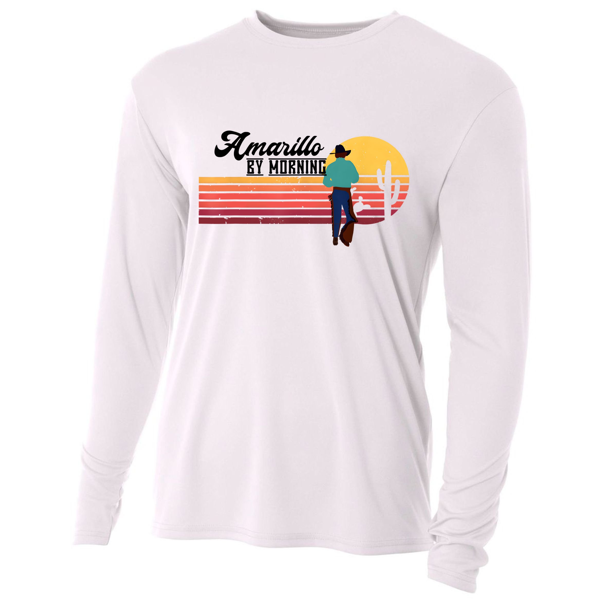 Vintage Cowboy Amarillo By Morning Cactus Western Country Cooling Performance Long Sleeve Crew