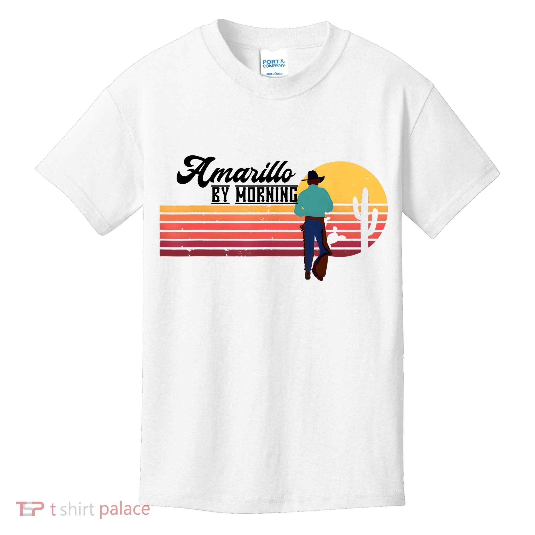 Vintage Cowboy Amarillo By Morning Cactus Western Country Kids T-Shirt