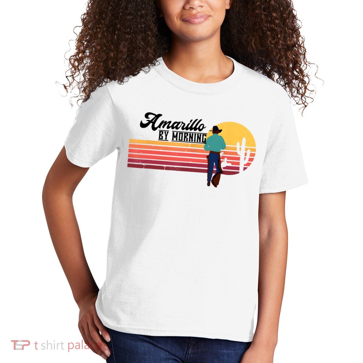 Vintage Cowboy Amarillo By Morning Cactus Western Country Kids T-Shirt