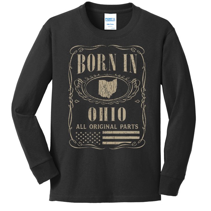 Vintage Classic America Land Map US States Born Ohio Kids Long Sleeve Shirt