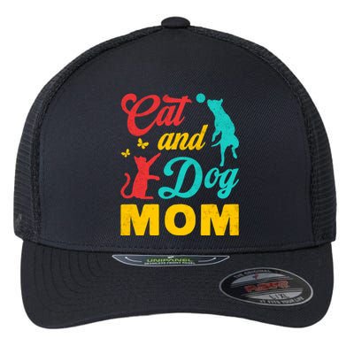 Vintage Cat And Dog Mom Mothers Day For Cat Dog Lover Mama Flexfit Unipanel Trucker Cap