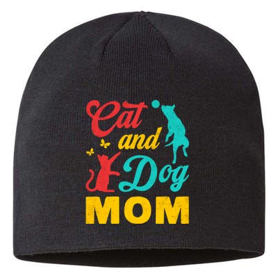 Vintage Cat And Dog Mom Mothers Day For Cat Dog Lover Mama Sustainable Beanie