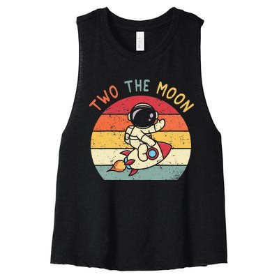 Vintage Cute Astronaut Two The Moon 2nd Birthday Space Gift Women's Racerback Cropped Tank