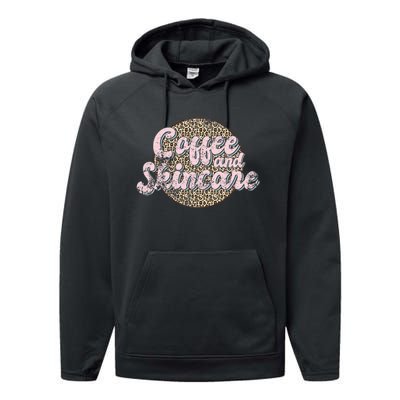 Vintage Coffee And Skincare Leopard Esthetician Skincare Performance Fleece Hoodie