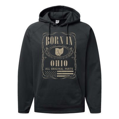 Vintage Classic America Land Map US States Born Ohio Performance Fleece Hoodie