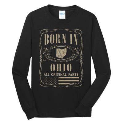 Vintage Classic America Land Map US States Born Ohio Tall Long Sleeve T-Shirt