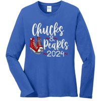 Vintage Chucks And Pearls Kamala 2024 Gift Ladies Long Sleeve Shirt