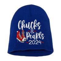 Vintage Chucks And Pearls Kamala 2024 Gift Short Acrylic Beanie