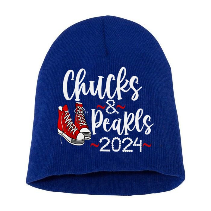 Vintage Chucks And Pearls Kamala 2024 Gift Short Acrylic Beanie