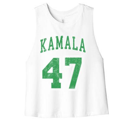 Vintage Cute Athletic Green Kamala 47 Jersey #47 Distressed Meaningful Gift Women's Racerback Cropped Tank