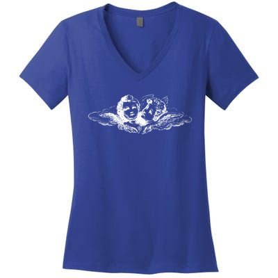 Vintage Cupid Angel Cherubs In Cloud Artist Engraving Gift Women's V-Neck T-Shirt