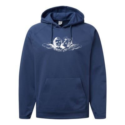 Vintage Cupid Angel Cherubs In Cloud Artist Engraving Gift Performance Fleece Hoodie