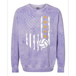 Volleyball Coach American Flag Design Funny Trainer Coaching Colorblast Crewneck Sweatshirt