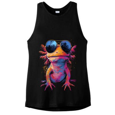 Vintage Colorful Axolotl Art With Sunglass - Cute Axolotl  Ladies PosiCharge Tri-Blend Wicking Tank
