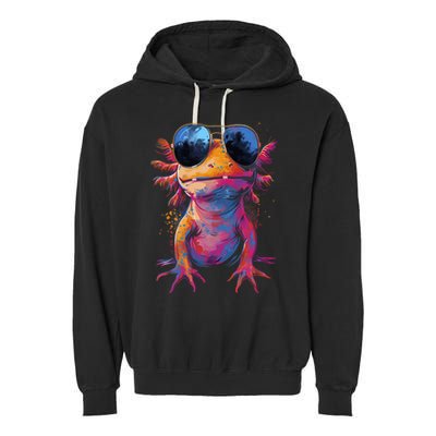 Vintage Colorful Axolotl Art With Sunglass - Cute Axolotl  Garment-Dyed Fleece Hoodie