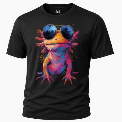 Vintage Colorful Axolotl Art With Sunglass - Cute Axolotl  Cooling Performance Crew T-Shirt
