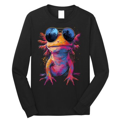 Vintage Colorful Axolotl Art With Sunglass - Cute Axolotl  Long Sleeve Shirt