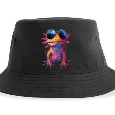 Vintage Colorful Axolotl Art With Sunglass - Cute Axolotl  Sustainable Bucket Hat