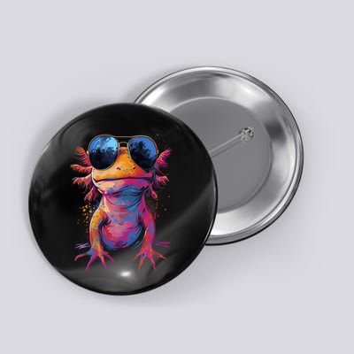 Vintage Colorful Axolotl Art With Sunglass - Cute Axolotl  Button