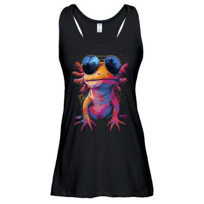 Vintage Colorful Axolotl Art With Sunglass - Cute Axolotl  Ladies Essential Flowy Tank