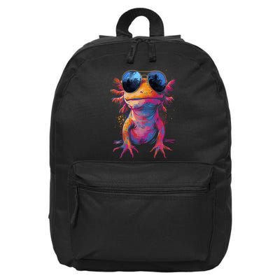 Vintage Colorful Axolotl Art With Sunglass - Cute Axolotl  16 in Basic Backpack