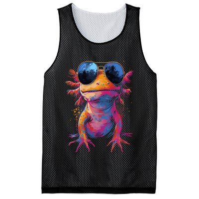 Vintage Colorful Axolotl Art With Sunglass - Cute Axolotl  Mesh Reversible Basketball Jersey Tank
