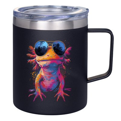 Vintage Colorful Axolotl Art With Sunglass - Cute Axolotl  12oz Stainless Steel Coffee Mug