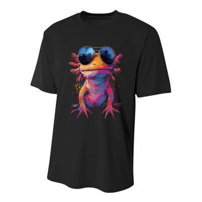 Vintage Colorful Axolotl Art With Sunglass - Cute Axolotl  Youth Performance Sprint T-Shirt
