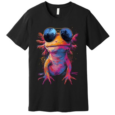 Vintage Colorful Axolotl Art With Sunglass - Cute Axolotl  Premium T-Shirt