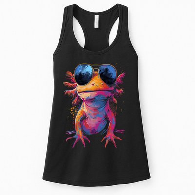 Vintage Colorful Axolotl Art With Sunglass - Cute Axolotl  Womens Tank Top