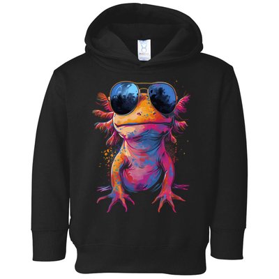 Vintage Colorful Axolotl Art With Sunglass - Cute Axolotl  Toddler Hoodie